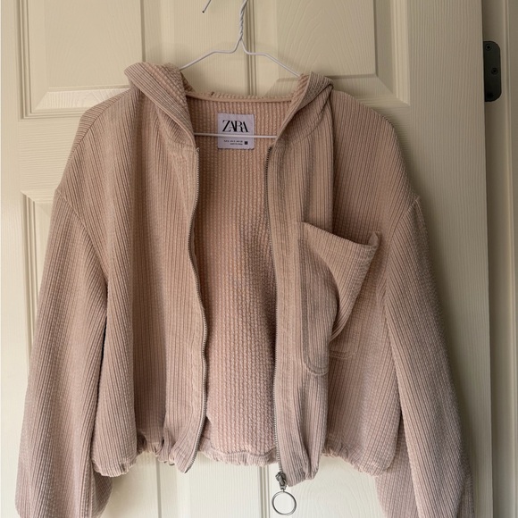 Zara Beige Suede Corduroy Hooded Jacket size small - Picture 2 of 4